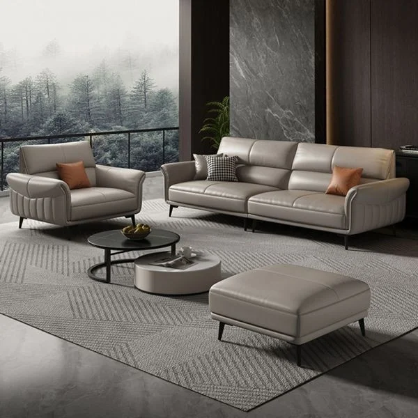 Genuine Leather Flared Arm Sofa