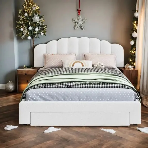 White Upholstered Platform Bed