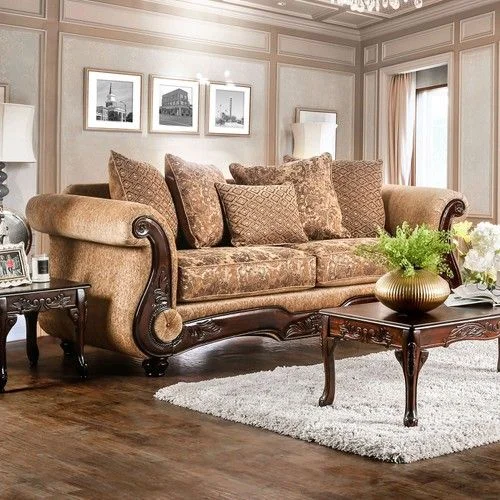 Traditional Tan and Gold Sofa
