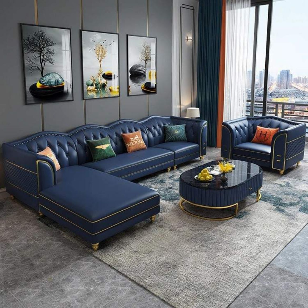Picture of Premium Italian Modern L-Shaped Sofa Set | Genuine Leather Light Luxury Design for Living Rooms
