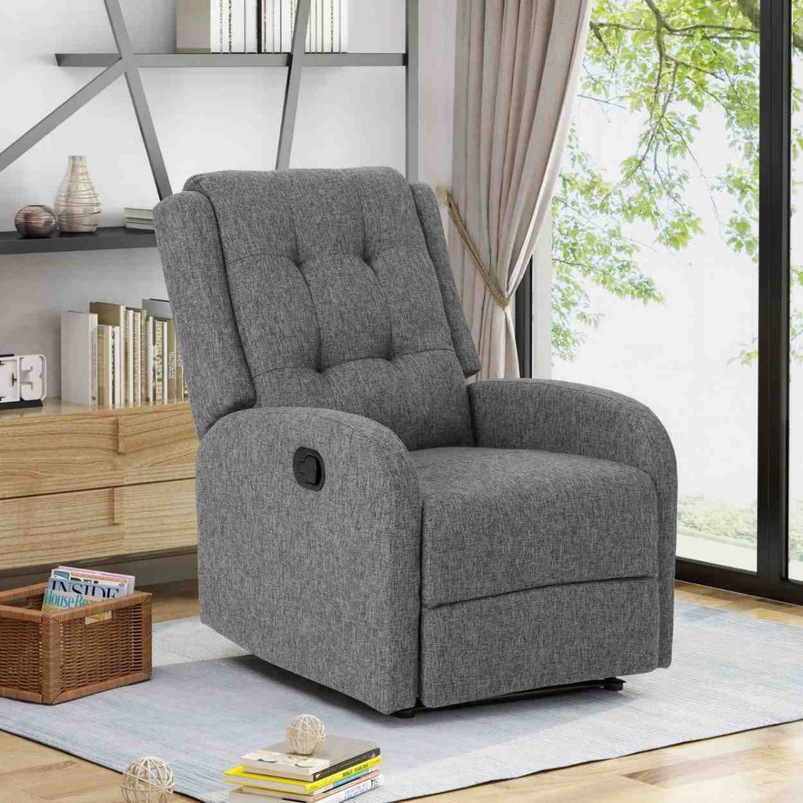 Picture of Modern Grey Fabric Manual Recliner - Comfortable 1-Seater for Reading & Relaxation - A&ORE04