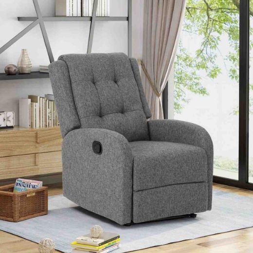 Picture of Modern Grey Fabric Manual Recliner - Comfortable 1-Seater for Reading & Relaxation - A&ORE04