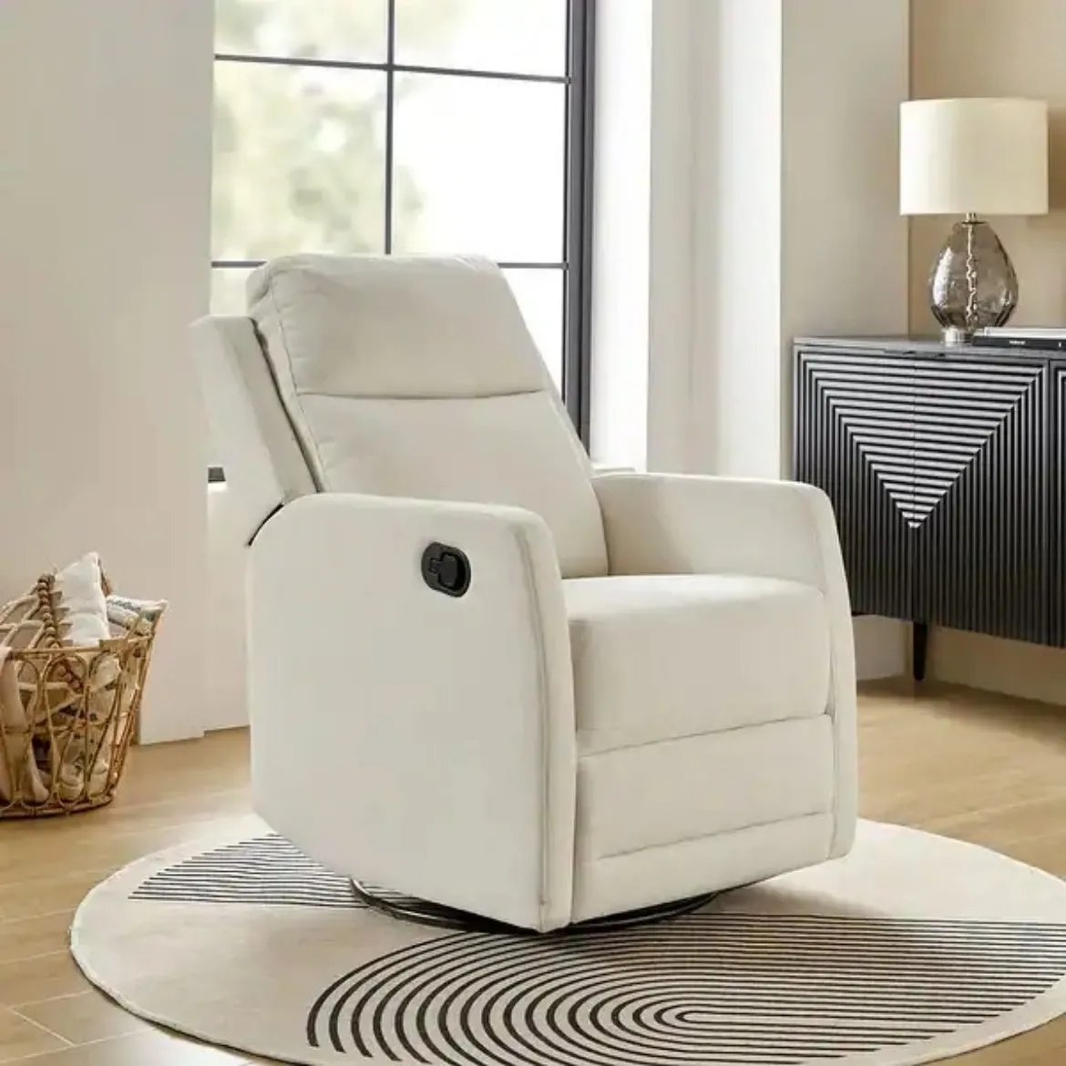 Picture of Contemporary Beige Swivel Rocker Recliner | 360-Degree Upholstered Recliner - A&ORE05