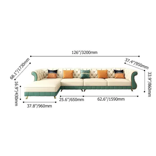 Picture of Spacious 126" Beige & Green Faux Leather Sectional Sofa | Right Chaise L-Shaped Couch for Living Room - A&OLS14