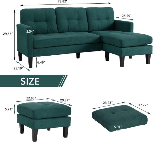 Picture of 3-Seater Convertible Sectional Couch | Reversible Chaise L-Shaped Sofa - A&OLS06