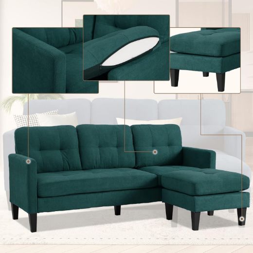 Picture of 3-Seater Convertible Sectional Couch | Reversible Chaise L-Shaped Sofa - A&OLS06