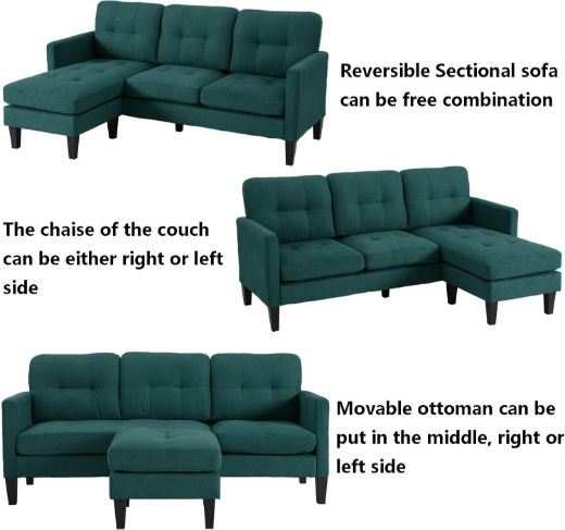 Picture of 3-Seater Convertible Sectional Couch | Reversible Chaise L-Shaped Sofa - A&OLS06