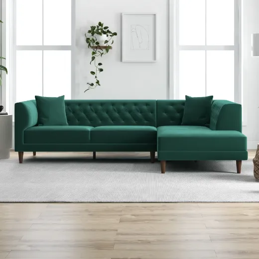 Picture of L-Shaped Mid-Century Modern Sectional with Right Chaise | Green Stain-Resistant Velvet - A&OLS40