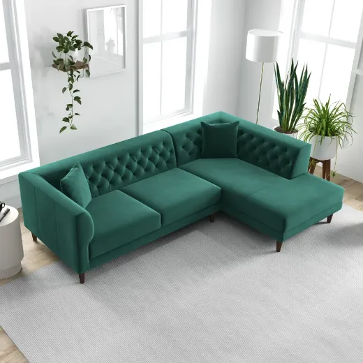 Picture of L-Shaped Mid-Century Modern Sectional with Right Chaise | Green Stain-Resistant Velvet - A&OLS40