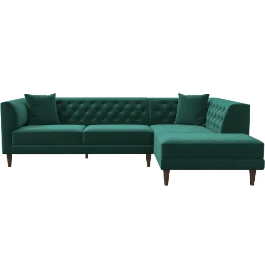 Picture of L-Shaped Mid-Century Modern Sectional with Right Chaise | Green Stain-Resistant Velvet - A&OLS40