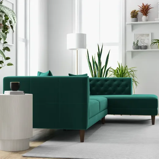 Picture of L-Shaped Mid-Century Modern Sectional with Right Chaise | Green Stain-Resistant Velvet - A&OLS40