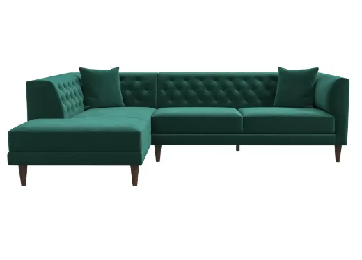 Picture of L-Shaped Mid-Century Modern Sectional with Right Chaise | Green Stain-Resistant Velvet - A&OLS40