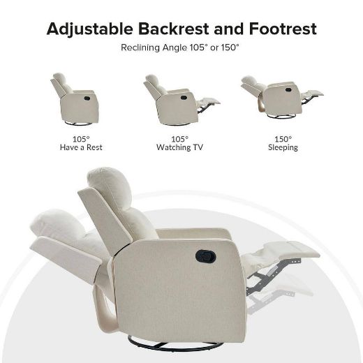 Picture of Contemporary Beige Swivel Rocker Recliner | 360-Degree Upholstered Recliner - A&ORE05