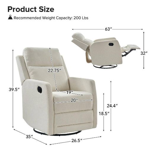 Picture of Contemporary Beige Swivel Rocker Recliner | 360-Degree Upholstered Recliner - A&ORE05