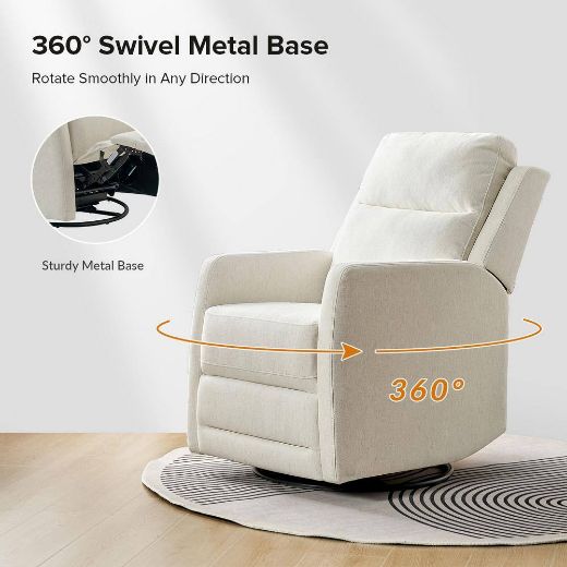 Picture of Contemporary Beige Swivel Rocker Recliner | 360-Degree Upholstered Recliner - A&ORE05
