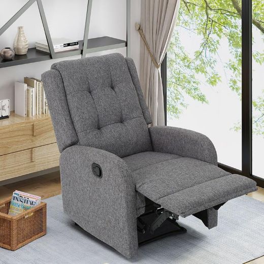 Picture of Modern Grey Fabric Manual Recliner - Comfortable 1-Seater for Reading & Relaxation - A&ORE04
