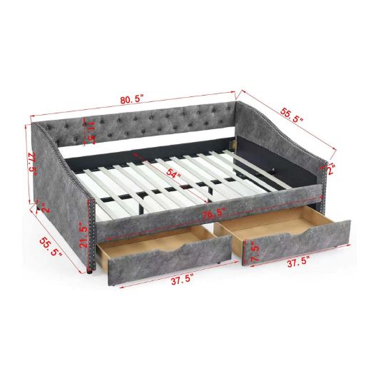 Picture of Tufted Full Daybed: Upholstered Sofa Bed with Arms & Built-in Storage
