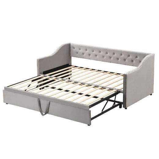 Picture of Velvet Tufted Daybed: Extendable Sofa Bed for Small Spaces & Guests
