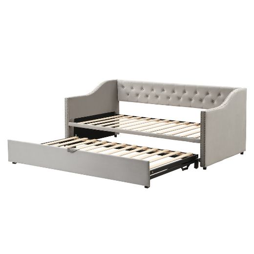 Picture of Velvet Tufted Daybed: Extendable Sofa Bed for Small Spaces & Guests