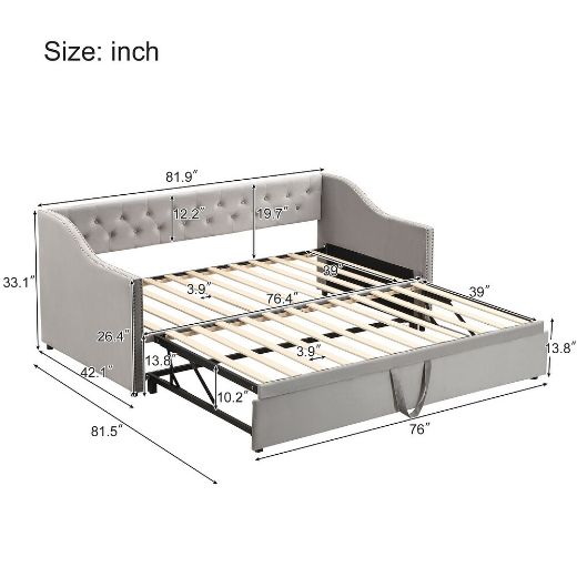 Picture of Velvet Tufted Daybed: Extendable Sofa Bed for Small Spaces & Guests