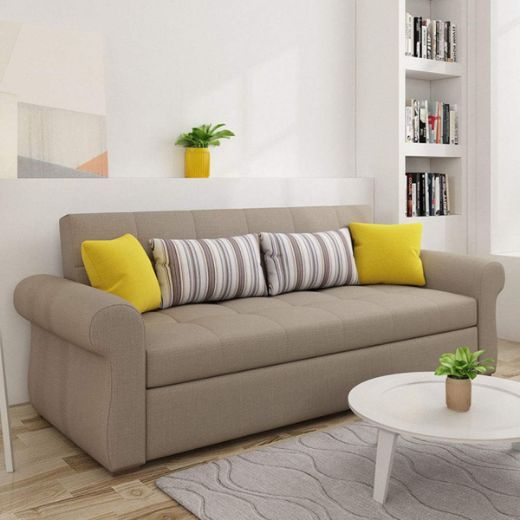 Picture of Space-Saving Sofa Cum Bed: Brown Linen Convertible with Adjustable Length & Storage