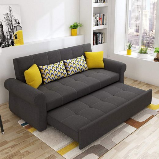 Picture of Multifunctional Convertible Sofa Bed: Black Extendable Daybed with Storage & Latex Comfort