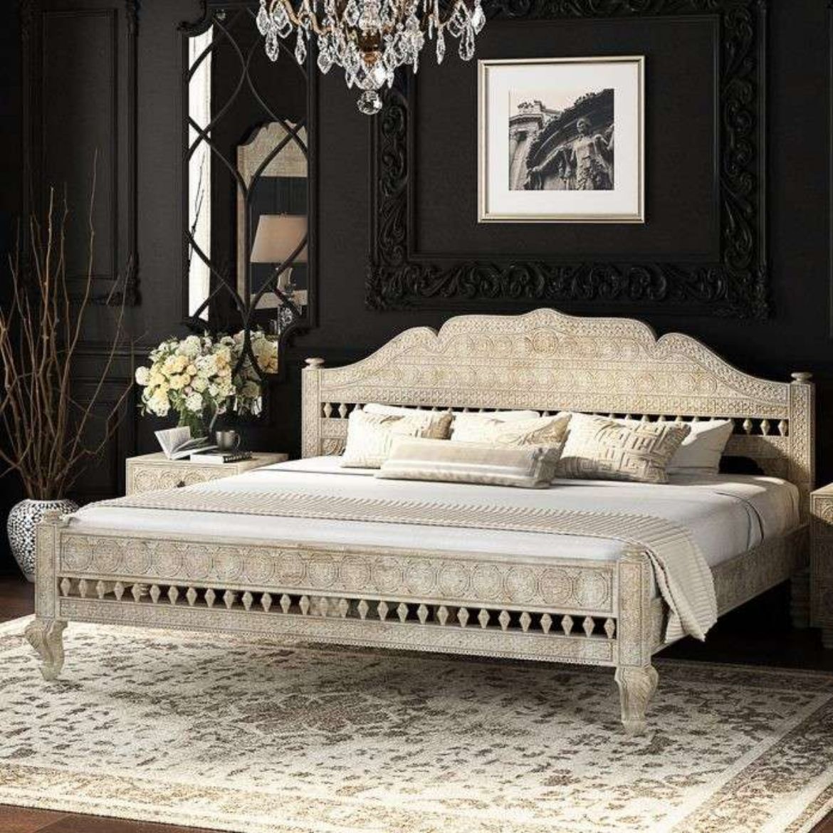 Picture of Hand-Carved Indian Bed: Solid Burma Teak (Queen/King)