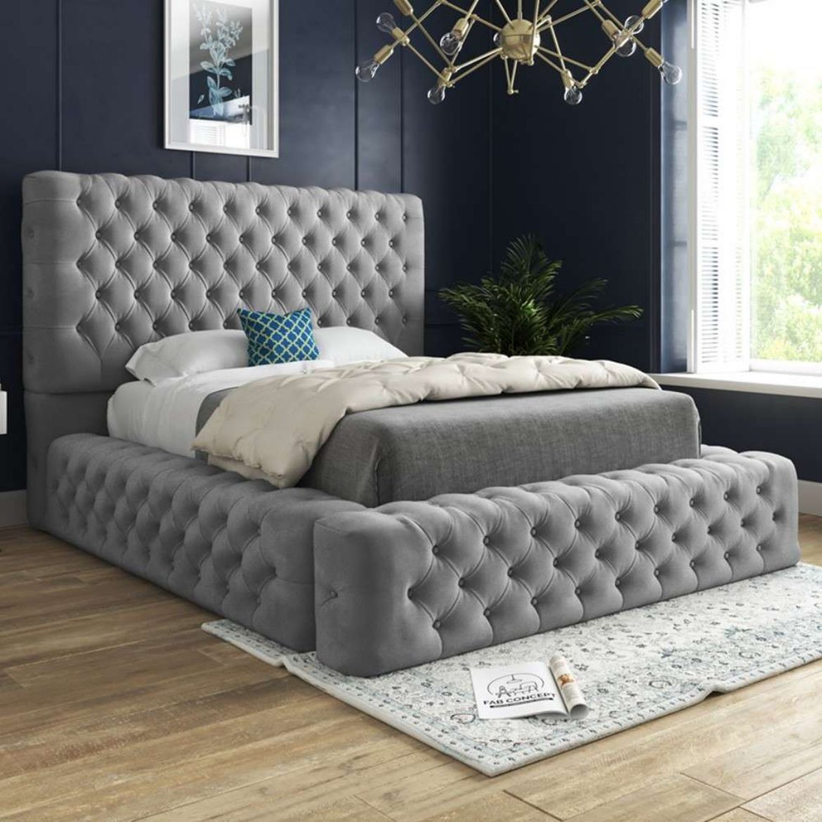 Picture of Cambridge Bed: Super King 6ft Grey Upholstered with Classic Button-Tufted Headboard