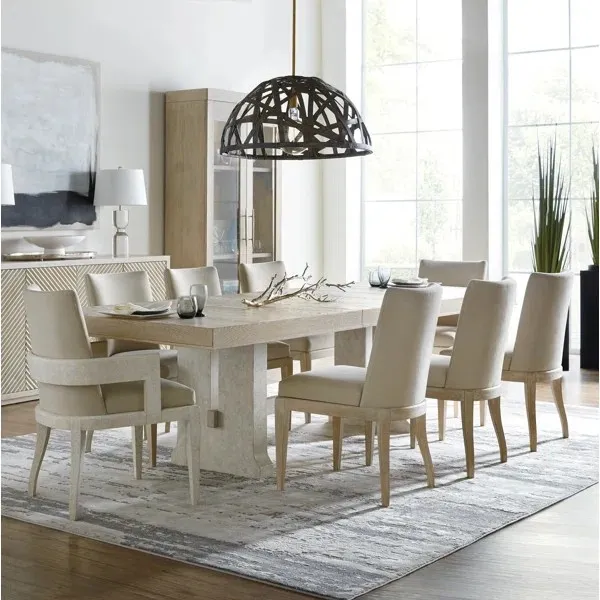 Show details for 9-Piece Extendable Double Pedestal Dining Set: Oak Veneer Table & 8 Chairs Picture of 9-Piece Extendable Double Pedestal Dining Set: Oak Veneer Table & 8 Chairs