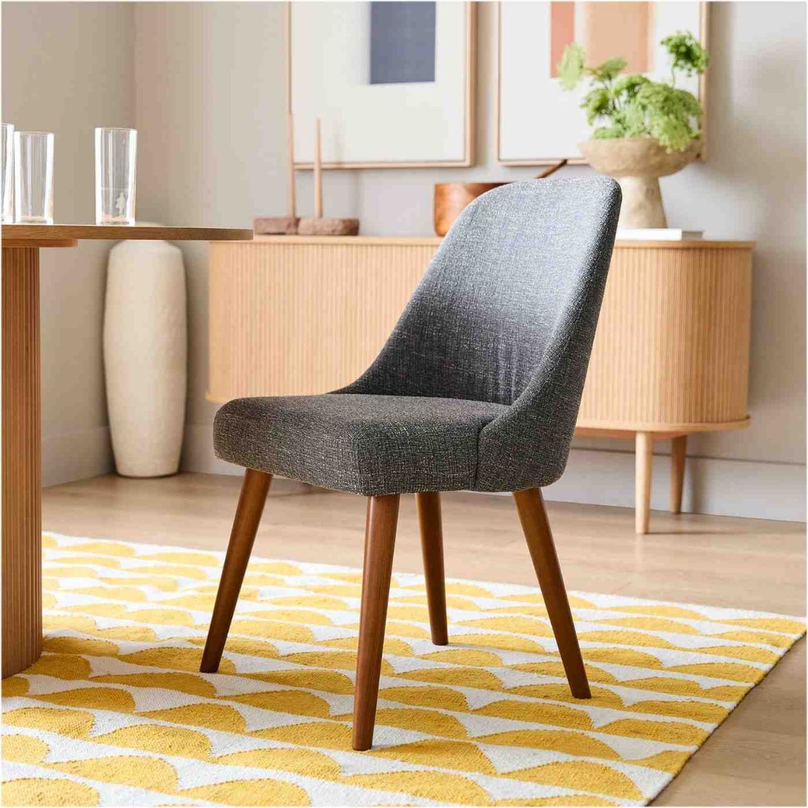Picture of Mid-Century Upholstered Dining Chair: Wood Legs, Retro Comfort & Style
