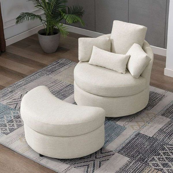Show details for Modern Swivel Accent Barrel Chair with Half-Moon Storage Ottoman (Beige Linen) Picture of Modern Swivel Accent Barrel Chair with Half-Moon Storage Ottoman (Beige Linen)