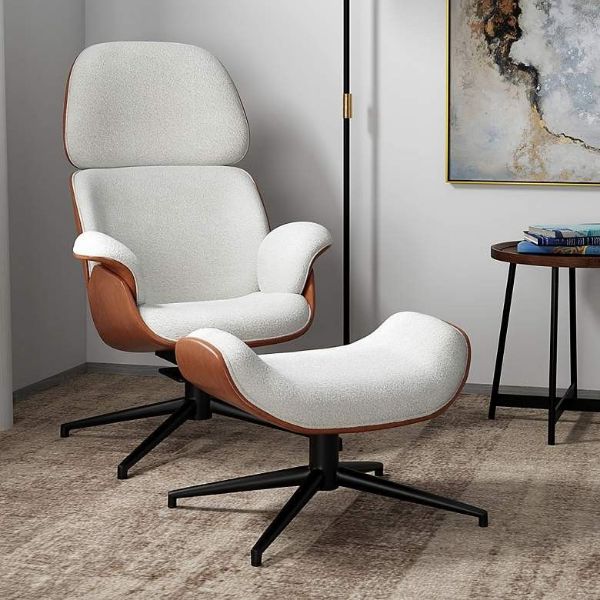 Show details for Swivel Lounge Chair: Brown Leatherette, Ivory Fabric & Auto-Return Picture of Swivel Lounge Chair: Brown Leatherette, Ivory Fabric & Auto-Return