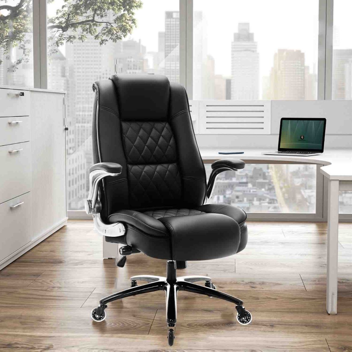 Picture of Adjustable Lumbar Support Executive Office Chair: Ergonomic, PU Leather, Swivel