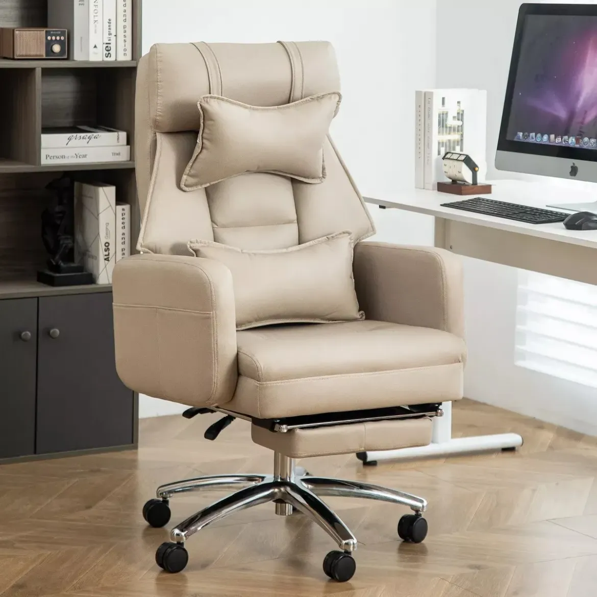 Picture of Swivel Ergonomic Office Chair: Reclining, Hidden Footrest, Technology Leather