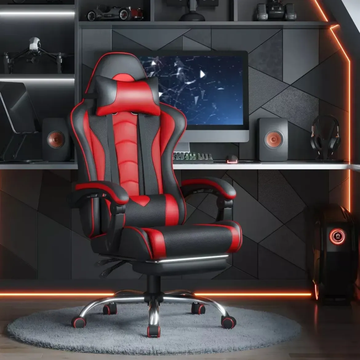 Picture of Ergonomic Gaming Chair: Massage Lumbar, Footrest, Reclining