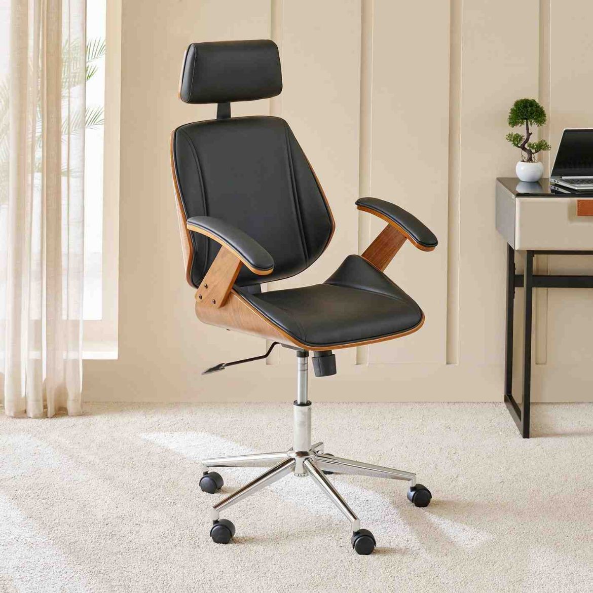Picture of Charles Black Faux Leather High Back Office Chair: Ergonomic & Adjustable