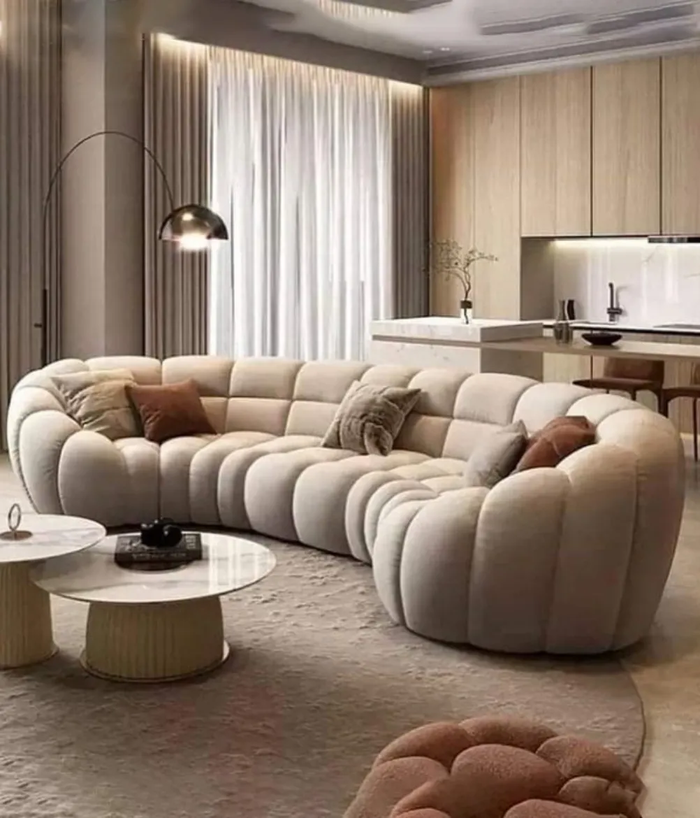 Picture of Luxury Curved Sofa: Lamb Wool & Velvet Upholstery, Thick Cushioning, High-Density Sponge, Customizable Colors, Available in Large Sizes for Modern & Classic Spaces