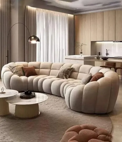 Show details for Luxury Curved Sofa: Lamb Wool & Velvet Upholstery, Thick Cushioning, High-Density Sponge, Customizable Colors, Available in Large Sizes for Modern & Classic Spaces Picture of Luxury Curved Sofa: Lamb Wool & Velvet Upholstery, Thick Cushioning, High-Density Sponge, Customizable Colors, Available in Large Sizes for Modern & Classic Spaces