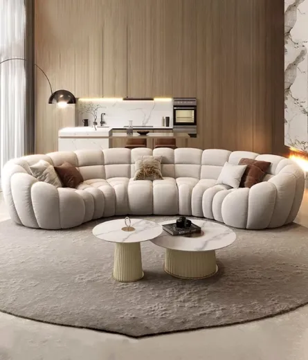 Picture of Luxury Curved Sofa: Lamb Wool & Velvet Upholstery, Thick Cushioning, High-Density Sponge, Customizable Colors, Available in Large Sizes for Modern & Classic Spaces