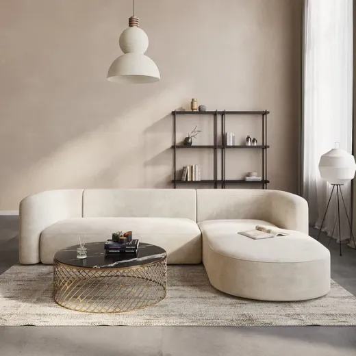 Picture of Luxury Velvet L-shaped Sofa: 292cm Wide, Plush Upholstery, Firm Cushions, Sleek Minimalist Design, Blending Japanese & Scandinavian Aesthetics for Modern Living