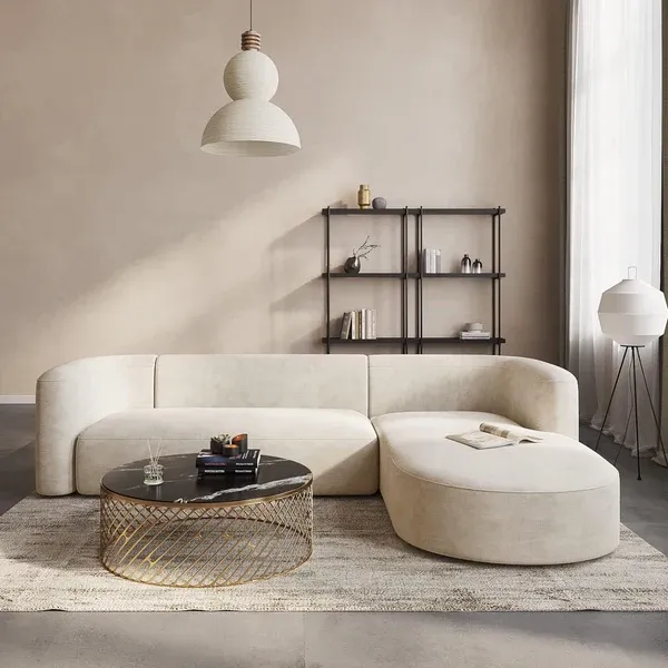 Show details for Luxury Velvet L-shaped Sofa: 292cm Wide, Plush Upholstery, Firm Cushions, Sleek Minimalist Design, Blending Japanese & Scandinavian Aesthetics for Modern Living Picture of Luxury Velvet L-shaped Sofa: 292cm Wide, Plush Upholstery, Firm Cushions, Sleek Minimalist Design, Blending Japanese & Scandinavian Aesthetics for Modern Living