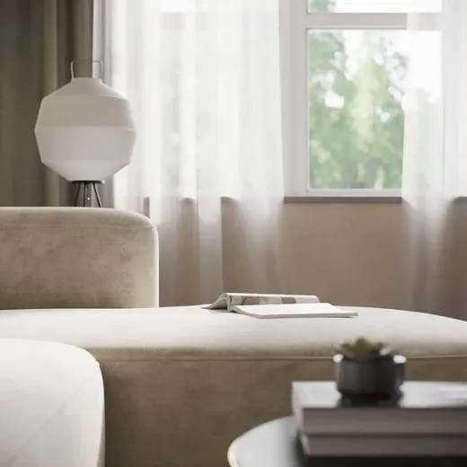 Picture of Luxury Velvet L-shaped Sofa: 292cm Wide, Plush Upholstery, Firm Cushions, Sleek Minimalist Design, Blending Japanese & Scandinavian Aesthetics for Modern Living
