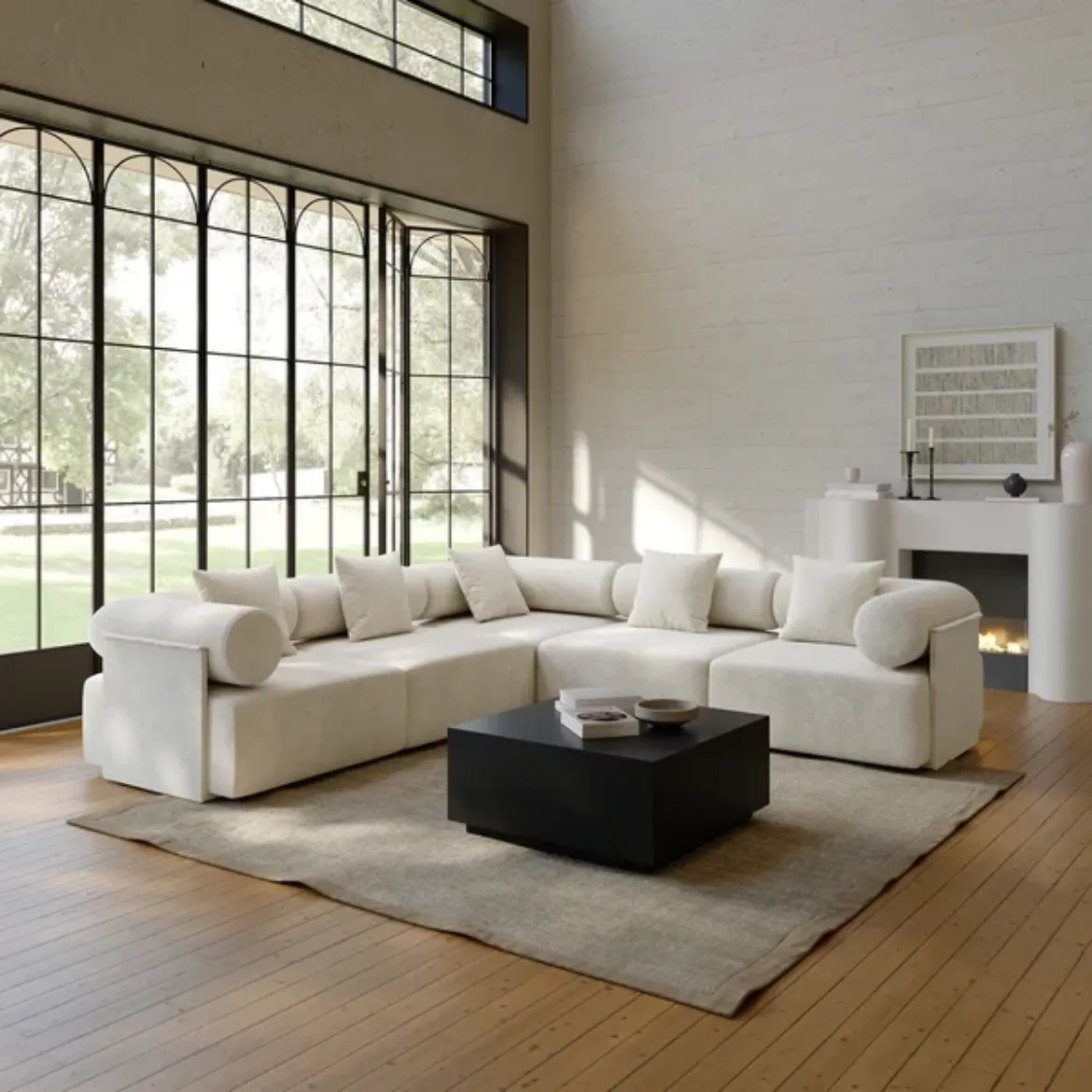 Picture of Modern Velvet L-shaped Sectional Sofa: 258cm Wide, Plush Cushions, Metal Frame, Sleek Minimalist Design, Blending Japanese & Scandinavian Aesthetics