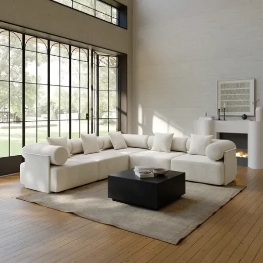 Picture of Modern Velvet L-shaped Sectional Sofa: 258cm Wide, Plush Cushions, Metal Frame, Sleek Minimalist Design, Blending Japanese & Scandinavian Aesthetics