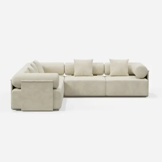 Picture of Modern Velvet L-shaped Sectional Sofa: 258cm Wide, Plush Cushions, Metal Frame, Sleek Minimalist Design, Blending Japanese & Scandinavian Aesthetics