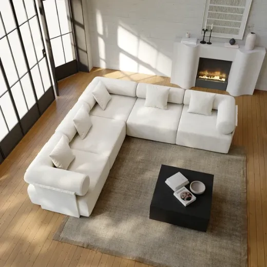 Picture of Modern Velvet L-shaped Sectional Sofa: 258cm Wide, Plush Cushions, Metal Frame, Sleek Minimalist Design, Blending Japanese & Scandinavian Aesthetics