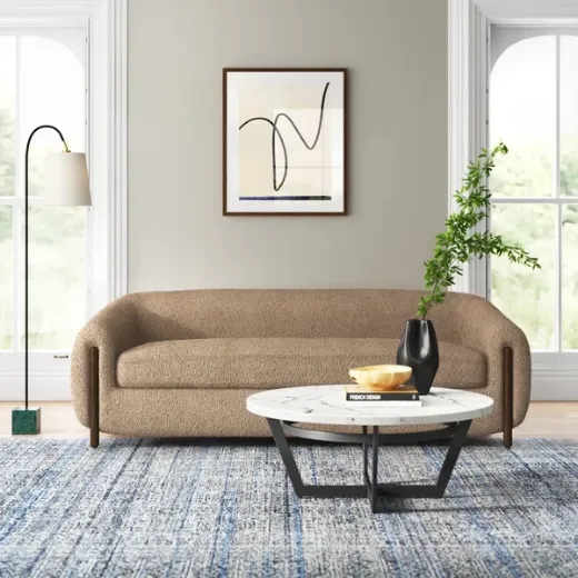 Picture of Minimalist Velvet Sofa: Soft Upholstery, Organic Curves, Deep Cushions, Solid Wood Accents, 220cm Wide, Blending Japanese & Scandinavian Aesthetics