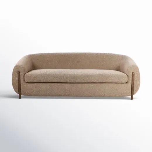Picture of Minimalist Velvet Sofa: Soft Upholstery, Organic Curves, Deep Cushions, Solid Wood Accents, 220cm Wide, Blending Japanese & Scandinavian Aesthetics