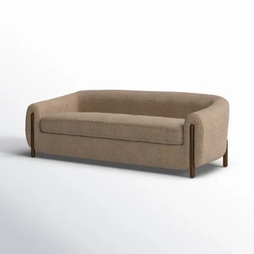 Picture of Minimalist Velvet Sofa: Soft Upholstery, Organic Curves, Deep Cushions, Solid Wood Accents, 220cm Wide, Blending Japanese & Scandinavian Aesthetics