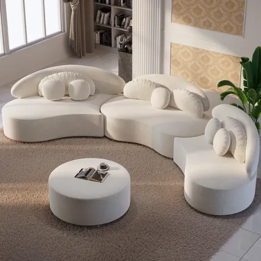 Picture of Elegant Curved Velvet Sectional Sofa: 370cm Length, Modular Design, Plush Cushions, Stainless Steel & Engineered Wood Frame, Blending Organic & Minimalist Styles